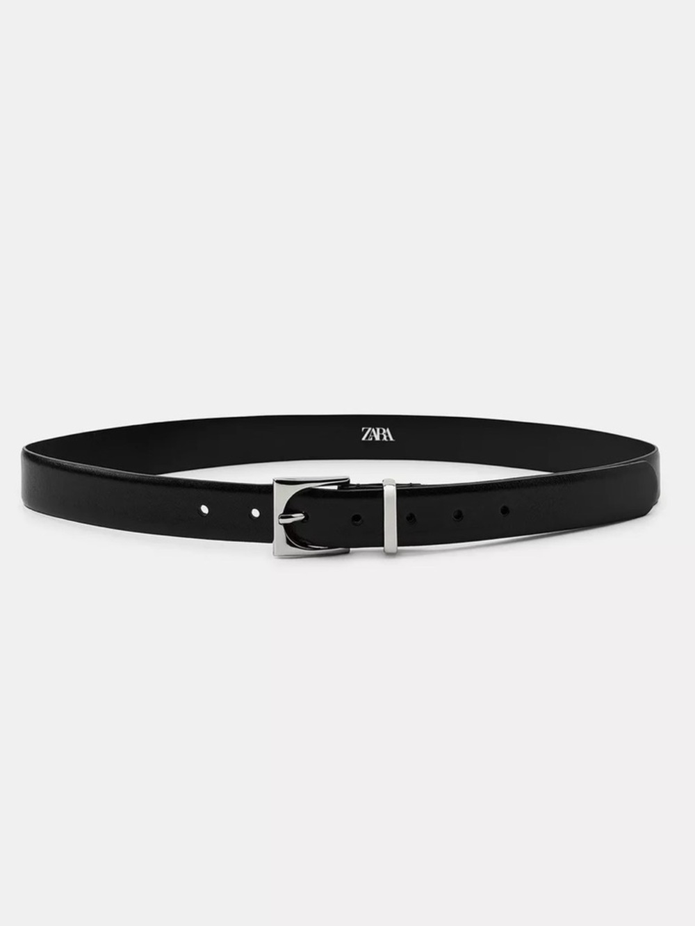 ZARA Black Leather Belt with Silver Buckle